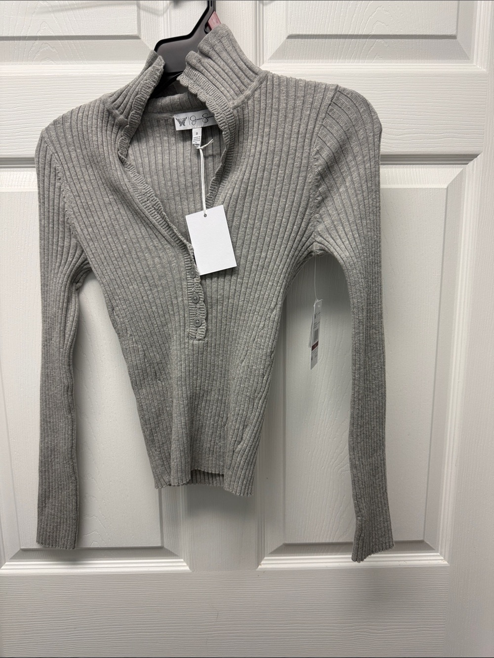 Jessica Simpson Heather Grey Ribbed polo Sweater